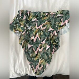 Show Me Your MuMu Green Leaf Print One-Piece Swimsuit with Pink Accents